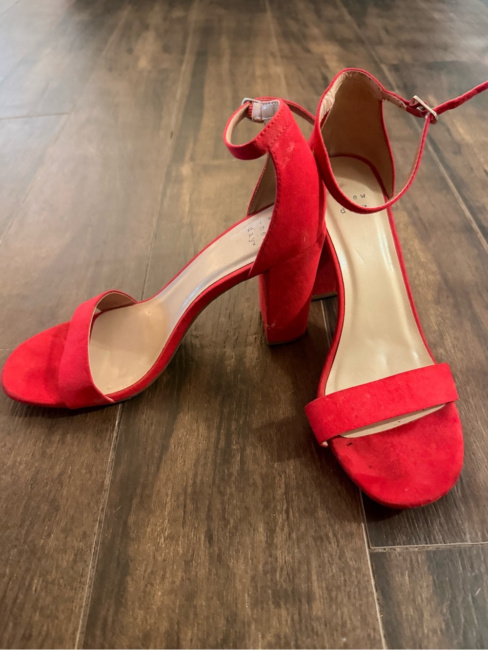 A New Day- Red Ankle-Strap Block Heel Sandals  (8.5)